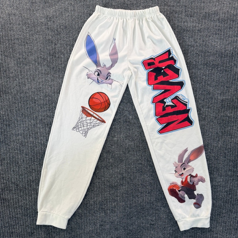 White Bugs Bunny Basketball Graphic Sweatpants Joggers No Size Tag